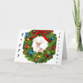 Cartão De Agradecimento Deer looking through a Christmas Wreath
