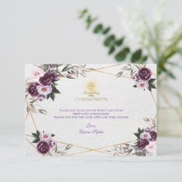 Cartão De Agradecimento Delicado Flores de Pequim Rosa Sagrada Comunhão