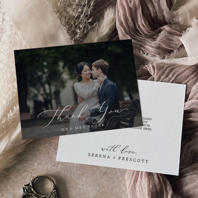 Cartão De Agradecimento Delicar Caligrafia - Sobreposição Escura de Fotos (Criador carregado)