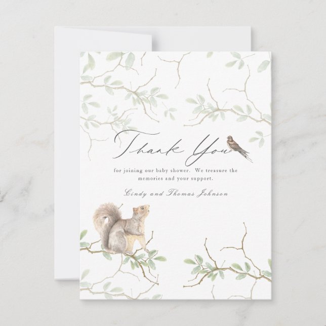 Cartão De Agradecimento Delicar Chá de fraldas de Esquilo Florestal (Frente)