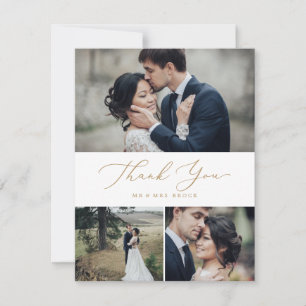 Cartão De Agradecimento Delicar Colagem de Fotografias Dourada 3