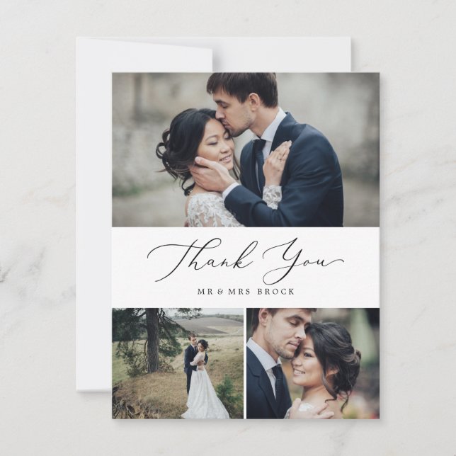 Cartão De Agradecimento Delicar Colagem de Fotografias Pretas 3 (Frente)