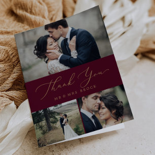 Cartão De Agradecimento Delicar Colagem de Fotos da Dourada Calliografia B