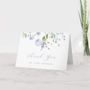 Cartão De Agradecimento Delicar Flores Selvagens Azuis Manuscrito Casament