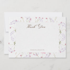 Cartão De Agradecimento Delicar Watercolor Flores Selvagens Caligrafia