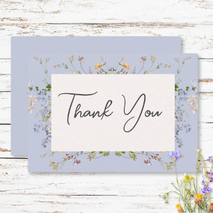 Cartão De Agradecimento Delicate Boho Wildflower Periwinkle Wedding