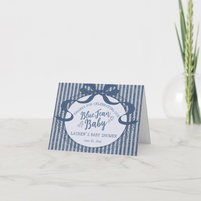 Cartão De Agradecimento Denim Coquette Bow Blue Jean Baby Thank You Card  (Frente)