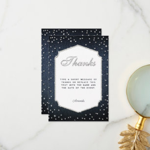 Cartão De Agradecimento Denim Diamantes Brilho Cristais Moldura Obrigada