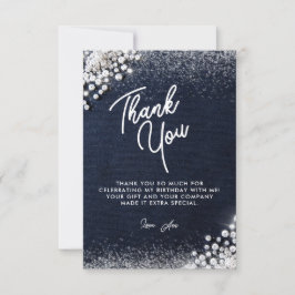 Cartão De Agradecimento Denim Diamonds Bling Classy Elegant Party Blue