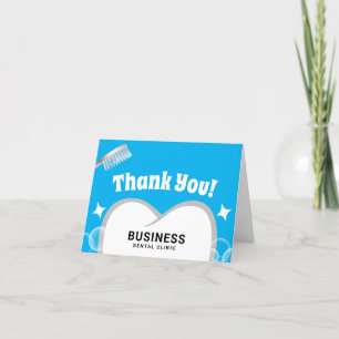 Cartão De Agradecimento Dentista Dente & Bolhas Azul Obrigado Dental