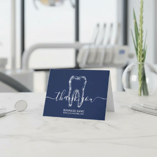 Cartão De Agradecimento Dentista Limpa o Marinho de dente Blue Dental Offi
