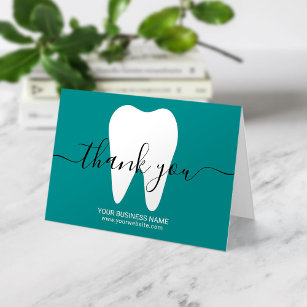 Cartão De Agradecimento Dentista Teal De Dente Branca Dentária Obrigado