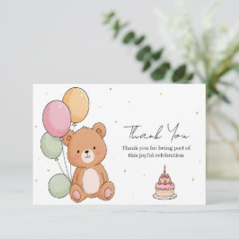 Cartão De Agradecimento Desejos de Aniversário do Urso Doce