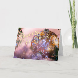 Cartão De Agradecimento Desejos de Natal num fundo de ornamento cor-de-ros