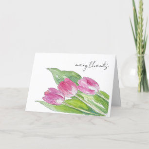 Cartão De Agradecimento Desenho à Mão de Tulipa Rosa da Primavera