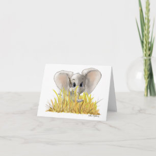 Cartão De Agradecimento Desenho Animado de Elefante Bebê Fofo
