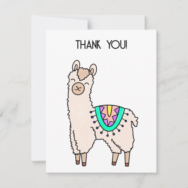 Cartão De Agradecimento desenho animado feliz lama alpaca (Frente)