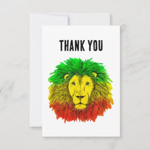 Cartão De Agradecimento Desenho da cabeça de leão Rasta vermelho amarelo v