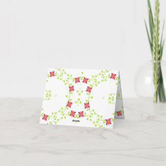 Cartão De Agradecimento desenho de Flor Vermelha Simétrica e Videira Verde