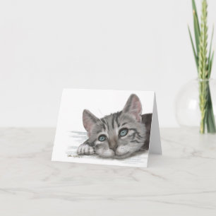 Cartão De Agradecimento Desenho de gatinho malhado fofo descansando