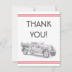 Cartão De Agradecimento desenho de lápis de caminhão de bombeiro vintage