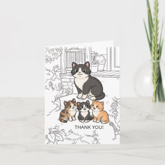 Cartão De Agradecimento Desenho Divertido de Gatos de Desenho Animado Fofo
