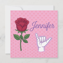 Cartão De Agradecimento Desenho do Nome Jennifer com Rosa Vermelha e Mão S