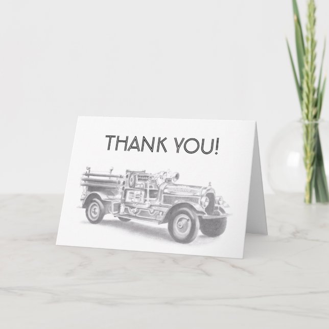 Cartão De Agradecimento desenho do vintage Firecaminhão (Frente)