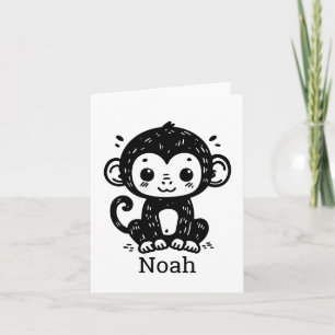 Cartão De Agradecimento Desenho Fofo de Macaco Bebê - Arte Kawaii para Ber