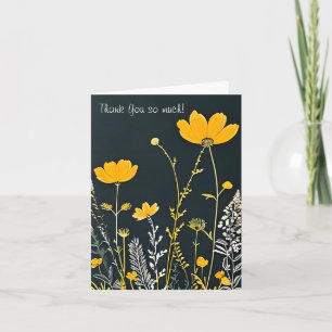 Cartão De Agradecimento Desenho Minimalista de Flores Amarelas e Brancas
