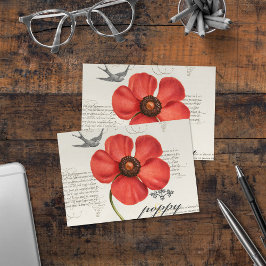 Cartão De Agradecimento Desenho Vintage Red Poppy + Tipografia Vitoriana
