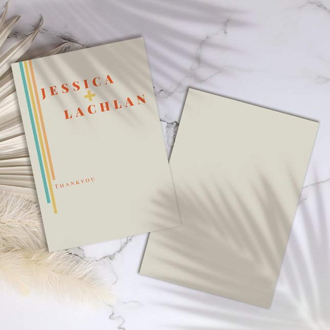 Cartão De Agradecimento Design Chic Retroativo com Casamento de Stripes Co (Criador carregado)