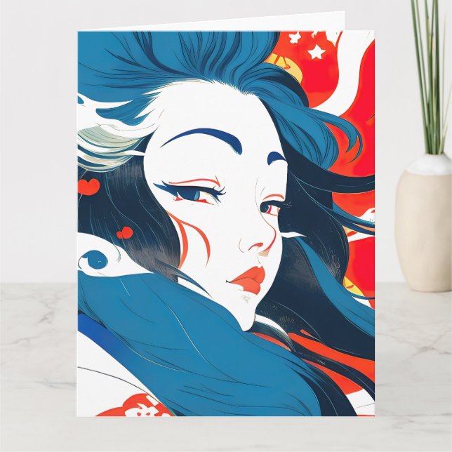 Cartão De Agradecimento Design de Arte Gráfica Nihonga Japonês - Ondas Mar (Frente)