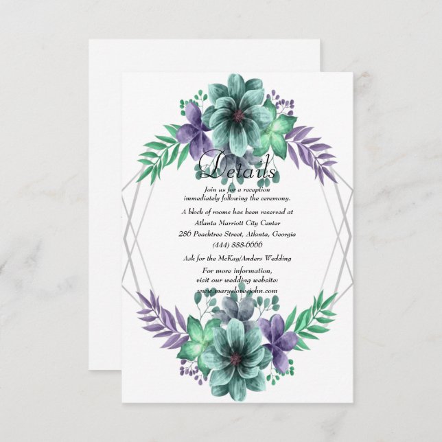 Cartão De Agradecimento Detalhes de Casamento Floral com Aquarela Verde e  (Frente/Verso)