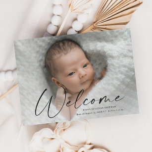 Cartão De Agradecimento Detalhes do Nascimento da Foto do Bebê de Boas-Vin