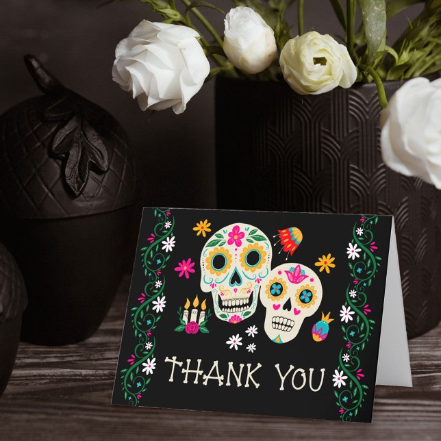 Cartão De Agradecimento Dia das Caveiras de Açúcar Florais (Day of the Dead thank you card with sugar skulls from my Dia de los Muertos collection)
