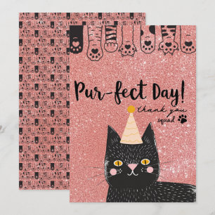 Cartão De Agradecimento Dia de Aniversário do Gato Negro, Dia de Inclinaçã