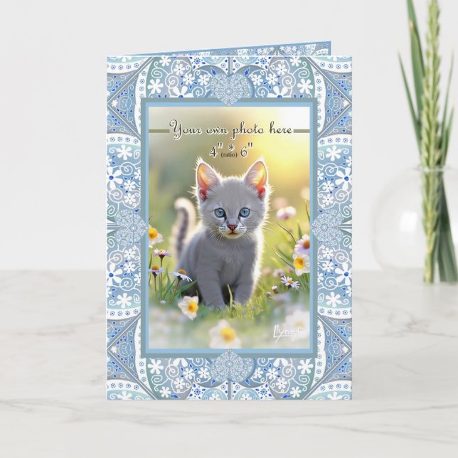 Cartão De Agradecimento Dia de as mães Azul Lace Cerâmico (Frente)