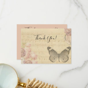 Cartão De Agradecimento Dia de as mães Old Sheet Music Score Rosa Butfly