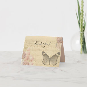 Cartão De Agradecimento Dia de as mães Old Sheet Music Score Rosa Butfly