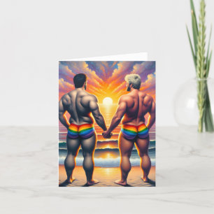 Cartão De Agradecimento dia gay lgbtq na praia arco-íris o amor é amor