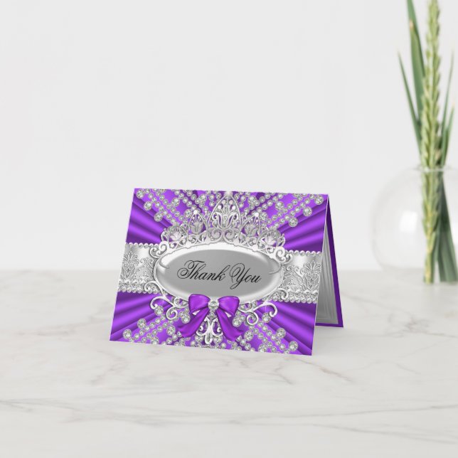 Cartão de Agradecimento Diamante Roxo & Tiara (Frente)