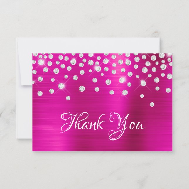 Cartão De Agradecimento Diamond Confetti Bright Pink Satin Ombre Foil (Frente)