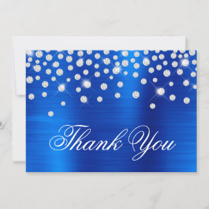 Cartão De Agradecimento Diamond Confetti Royal Blue Satin Gradiente Foil
