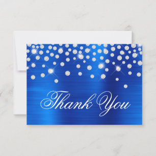 Cartão De Agradecimento Diamond Confetti Royal Blue Satin Ombre Foil