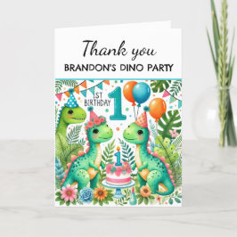 Cartão De Agradecimento Dino Cute do primeiro aniversario do Dinossauro