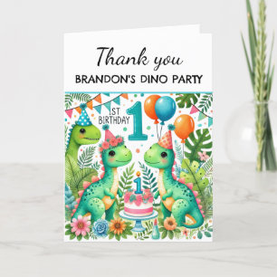 Cartão De Agradecimento Dino Cute do primeiro aniversario do Dinossauro