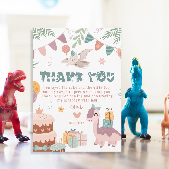 Cartão De Agradecimento Dino-Mite Pastel Aniversário Obrigado (Criador carregado)
