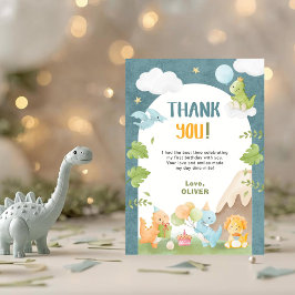 Cartão De Agradecimento Dinosaur 1st Birthday Blue