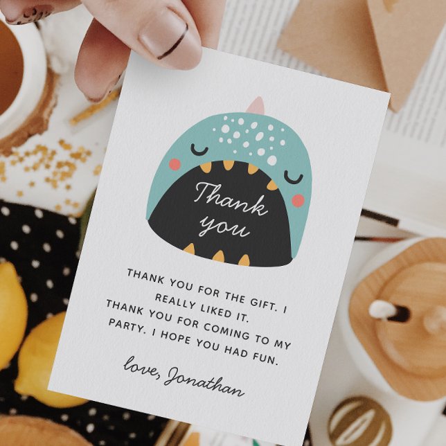 Cartão De Agradecimento Dinossauro engraçado azul. Aniversário de bebê / c (Criador carregado)